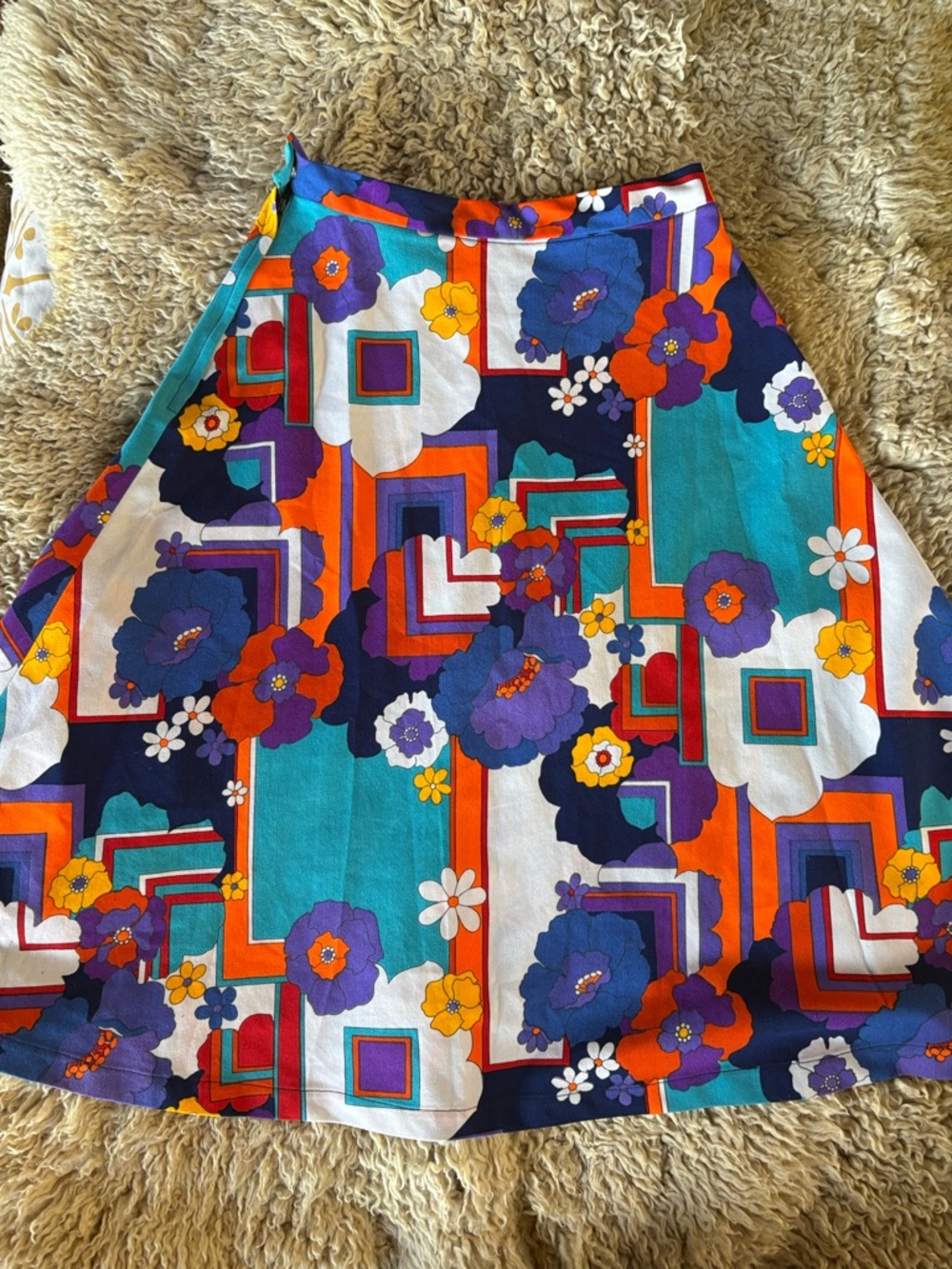 Women’s Vintage 70s Handmade Geo Flower Print Retro Skirt